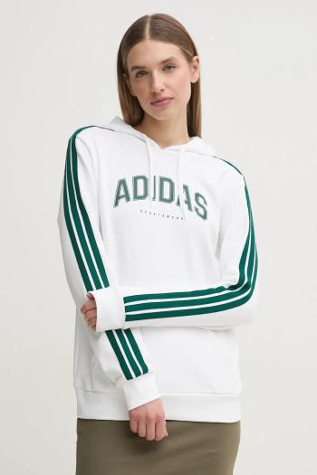 Mikina adidas W L SOFTS Collegiate dámska, biela farba, s kapucňou, s potlačou, JV9149