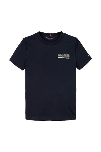 Detské bavlnené tričko Tommy Hilfiger tmavomodrá farba, s potlačou, KB0KB09537