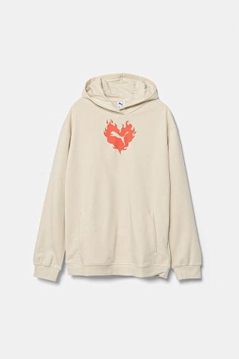 Bavlnená mikina Puma FLAMING LOVE Hoodie TR béžová farba, s kapucňou, s potlačou, 685109