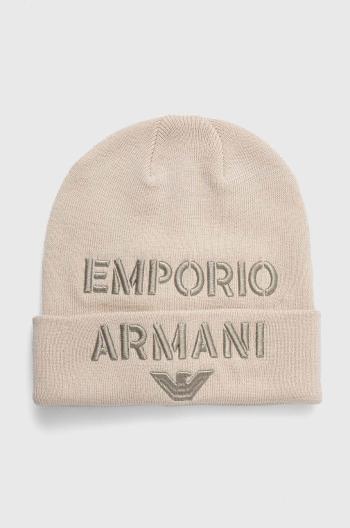 Detská čiapka s prímesou vlny Emporio Armani béžová farba biela