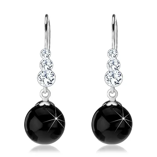 Strieborné náušnice 925, číre okrúhle Swarovski krištále, čierna gulička, afroháčik