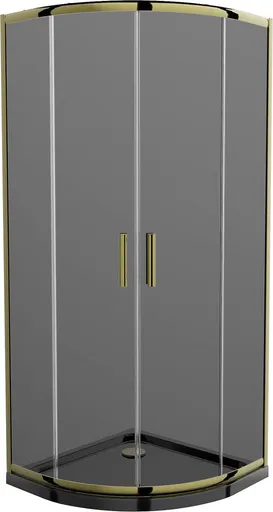MEXEN/S - Rio sprchovací kút štvrťkruh 90x90, grafit, zlatá + čierna vanička so sifónom 863-090-090-50-40-4170G