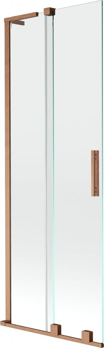 MEXEN/S - Velar L dvojkrídlová posuvná vaňová zástena 75 x 150 cm, transparent, meď kartáčovaná 896-075-003-01-65