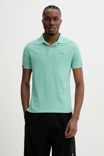 Bavlnené polo tričko Superdry pánske, tyrkysová farba, jednofarebné, M1110439A-2MD