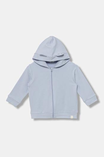 Mikina pre bábätká United Colors of Benetton modrá farba, s kapucňou, jednofarebná, 3MDSA501M