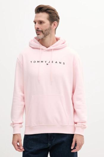 Mikina Tommy Jeans pánska, ružová farba, s kapucňou, s potlačou, DM0DM20746