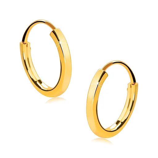 Malé okrúhle náušnice v 9K zlate - tenké hranaté ramená, lesklý povrch, 10 mm