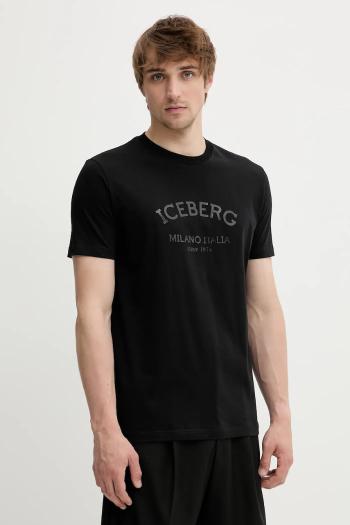 Bavlnené tričko Iceberg čierna farba, s potlačou