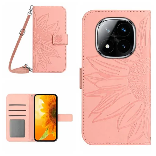ART SUNFLOWER Peňaženkový obal so šnúrkou pre Xiaomi Redmi Note 14 Pro ružový