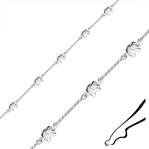 Nastaviteľný strieborný 925 náramok na členok - ozdoby v tvare sloníkov