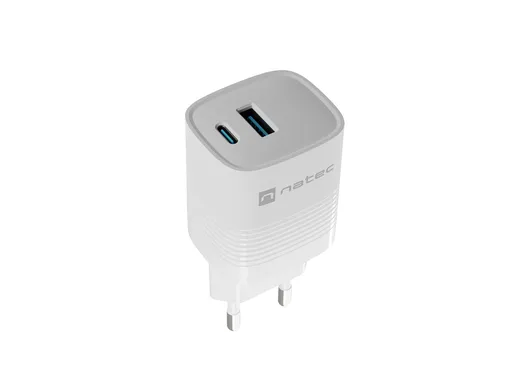Univerzálna USB nabíjačka Natec RIBERA GaN 30W, 1X USB-A, 1X USB-C, Biela