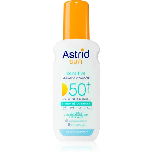 Astrid Sun Sensitive mlieko na opaľovanie v spreji SPF 50+ s vysokou UV ochranou 150 ml