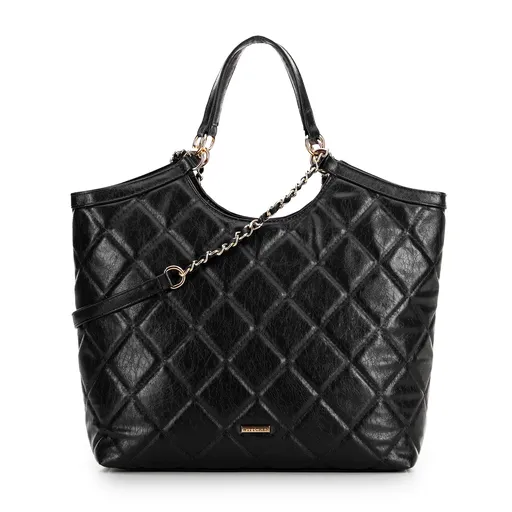 Dámska shopper kabelka z ekokože s geometrickým prešívaním čierna 99-4Y-624-1