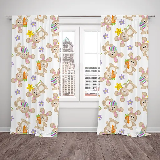 Závesy Veselí zajačikovia  (Rozmer: 140x250, Materiál: Interlock)