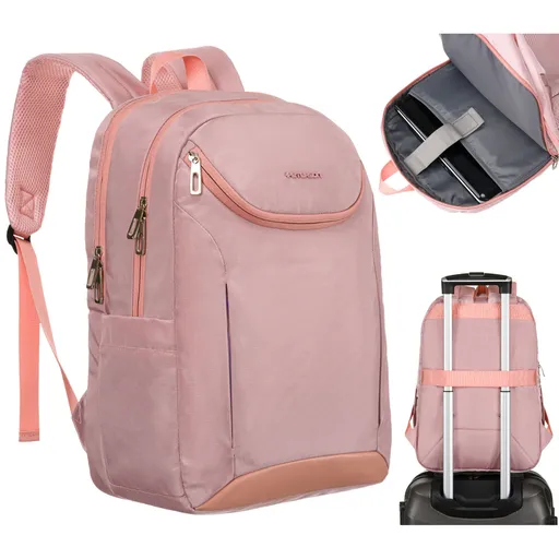 Ružový mestský a priestranný ruksak z nylonu s priehradkou na notebook