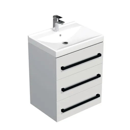 Kúpeľňová skrinka s čiernou úchytkou a umývadlom SAT Cube Way 60x76,5x46 cm biely lesk CUBE46C603BIVER