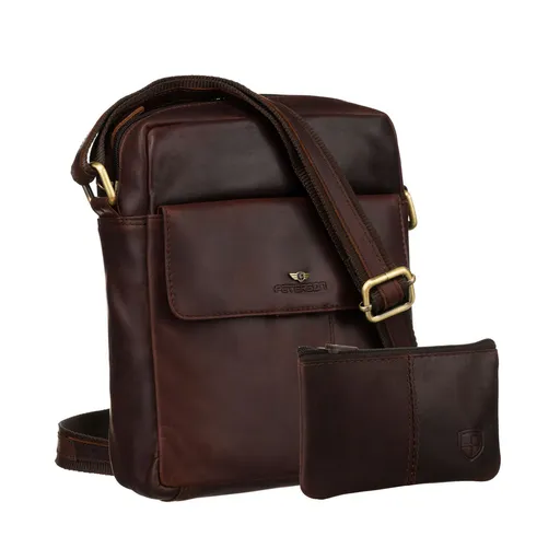 Hnedá pánska kožená crossbody taška Peterson + kožené puzdro na kľúče