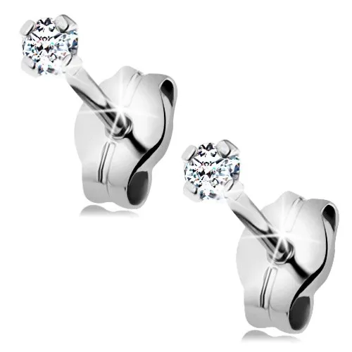 Zlaté puzetové náušnice 585 - trblietavý okrúhly zirkón čírej farby, 2 mm