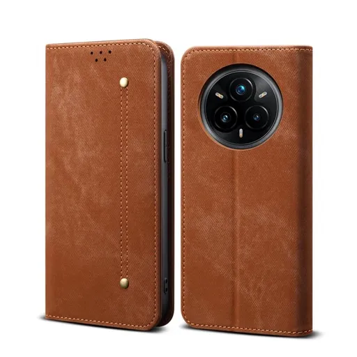 DENIM Peňaženkový kryt pre Realme 14 Pro 5G hnedý