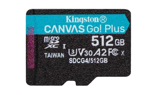 Kingston MicroSDXC karta 512GB Canvas Go! Plus, R: 200/W: 160MB/s, Class 10, UHS-I, U3, V30, A2 + Adaptér