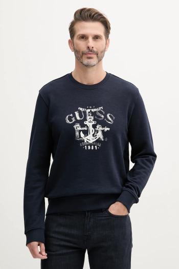 Bavlnená mikina Guess tmavomodrá farba, s potlačou, M5GQ07 KCS31