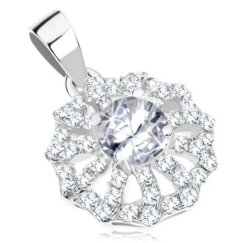 Strieborný 925 prívesok - ligotavý kvet s čírymi obrysmi lupeňov, okrúhly zirkón uprostred