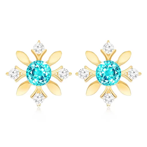Zlaté náušnice 9K v tvare kvetu s topásom a čírymi zirkónmi