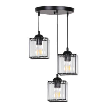 Závesná lampa Glassia, čierna, 3x40, E27, čierne tienidlo + číre kryštály