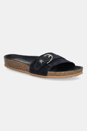 Semišové šľapky Tommy Hilfiger SOFT SUEDE ADJUSTABLE MULE dámske, tmavomodrá farba, FW0FW08809