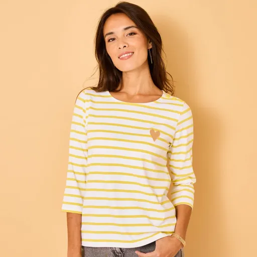 Pruhované tričkoz bio bavlny s výšivkou srdca