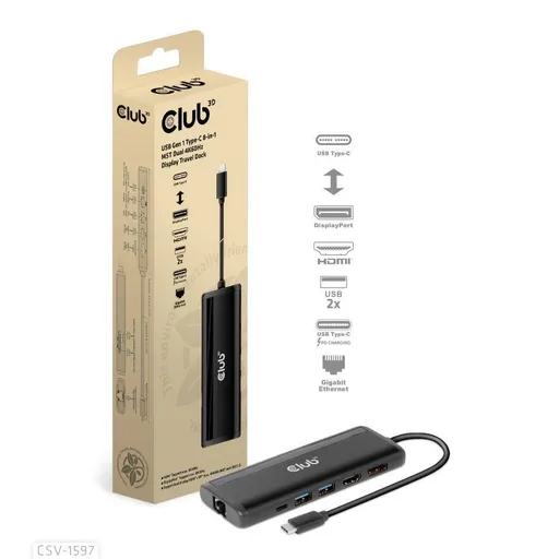 Club 3D Dokovacia stanica USB-C 8v1, 1xDP, 1xHDMI, 1xUSB-C PD100W, 2xUSB, čítačka SD kariet, sivá