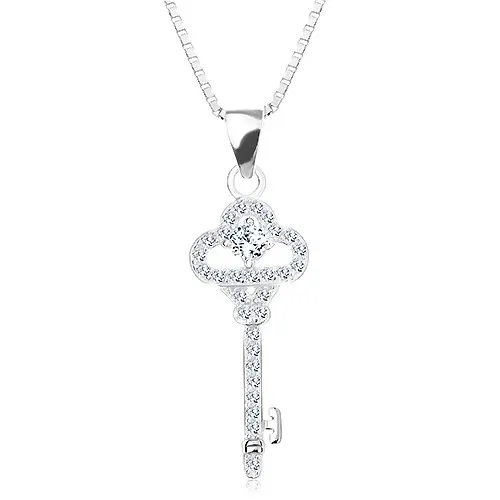 Strieborný 925 náhrdelník, retiazka s príveskom, ligotavý kľúčik, zirkóny