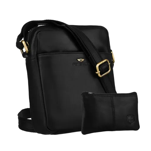 Pánska kožená crossbody taška Peterson v čiernej farbe + puzdro na kľúče,skl.