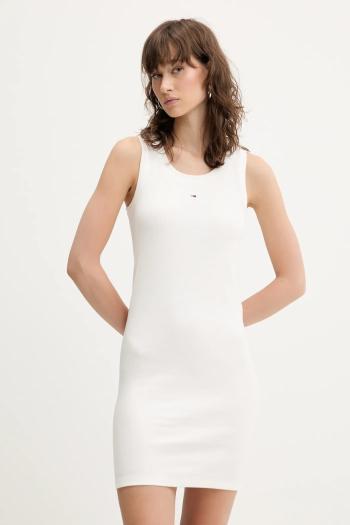 Šaty Tommy Jeans biela farba, mini, priliehavé, DW0DW20674