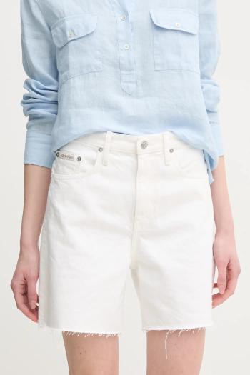 Rifľové krátke nohavice Calvin Klein Jeans dámske, biela farba, jednofarebné, vysoký pás, J20J225201