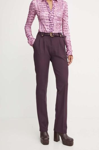 Nohavice Versace Jeans Couture dámske, fialová farba, rovné, vysoký pás, 77HAA117 N0394