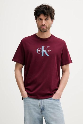 Tričko Calvin Klein Jeans pánske, bordová farba, s potlačou, LV04RB862G