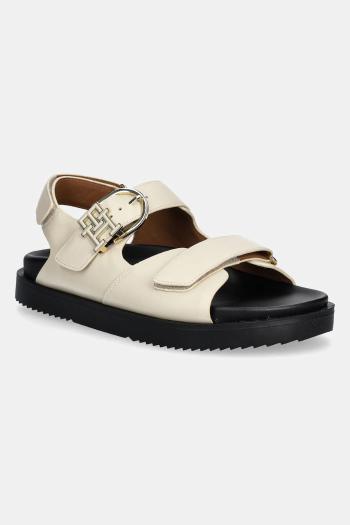 Kožené sandále Tommy Hilfiger LEATHER SPORTY SANDAL dámske, béžová farba, FW0FW08799