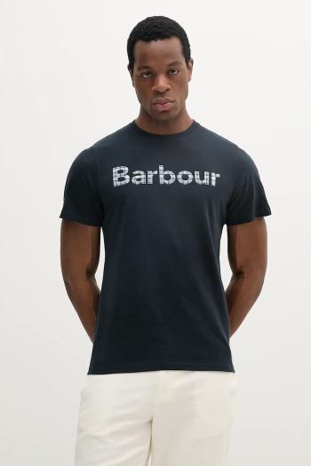 Bavlnené tričko Barbour pánske, zelená farba, s potlačou