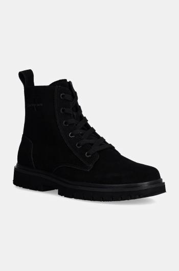 Kožené topánky Calvin Klein Jeans EVA BOOT MID LACEUP ICONIC DRESS pánske, čierna farba, YM0YM01070