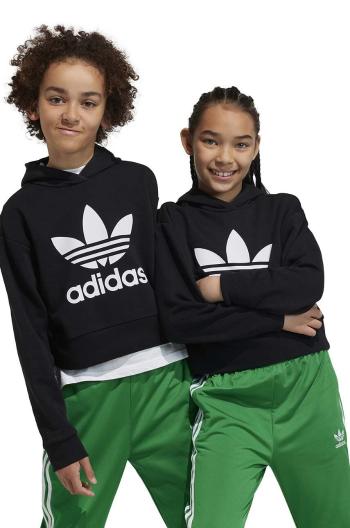 Detská mikina adidas Originals čierna farba, s kapucňou, s potlačou
