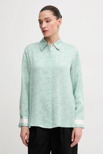 Košeľa Tommy Hilfiger dámska, zelená farba, voľný strih, s klasickým golierom, WW0WW45129