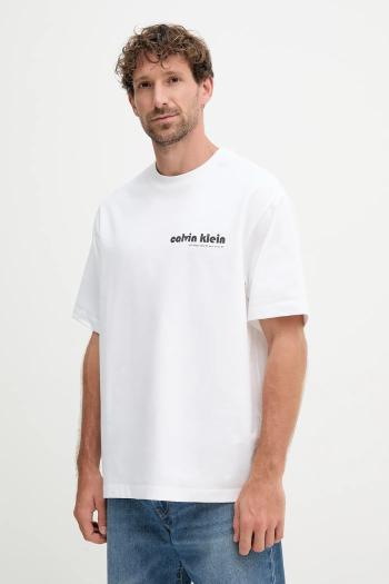 Bavlnené tričko Calvin Klein Jeans pánske, biela farba, s potlačou, LV04RC829G