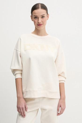Mikina Dkny dámska, béžová farba, s nášivkou, DP5T1140