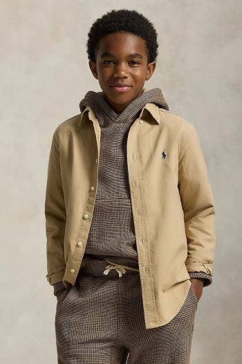 Detská bavlnená košeľa Polo Ralph Lauren béžová farba, 323858909022