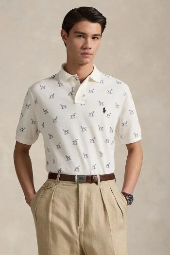 Bavlnené polo tričko Polo Ralph Lauren biela farba, vzorovaná, 710974597