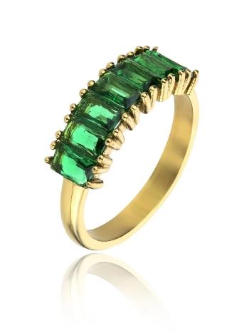 Marc Malone Blyštivý pozlátený prsteň so zirkónmi Leila Green Ring MCR23062G 54 mm