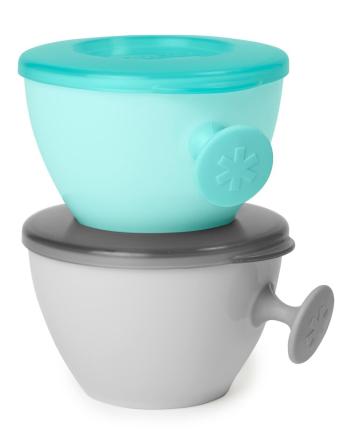 SKIP HOP Misky s vrchnákom a držiakom Easy Grab Grey,Teal 2 x 240 ml, 3m+