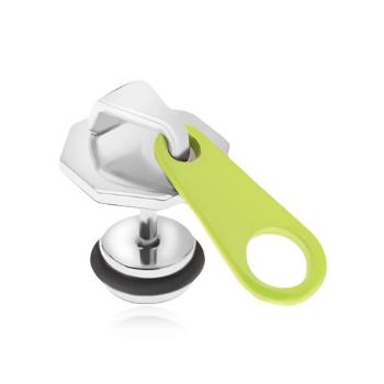 Oceľový falošný plug do ucha, zips, neónovožltý jazýček
