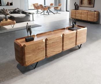 Kiano TV stolík 200 cm prírodná akácia 4 dvierka podstavec v tvare